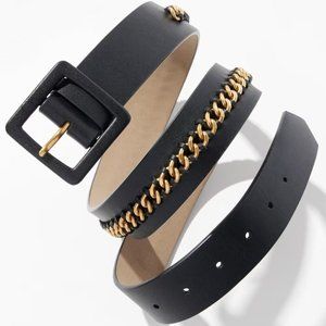 NEW White House Black Market - Black Chain Leather Belt - Sz M - NWT